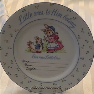 Baby Boy Announcement Plate with Bunny Design
